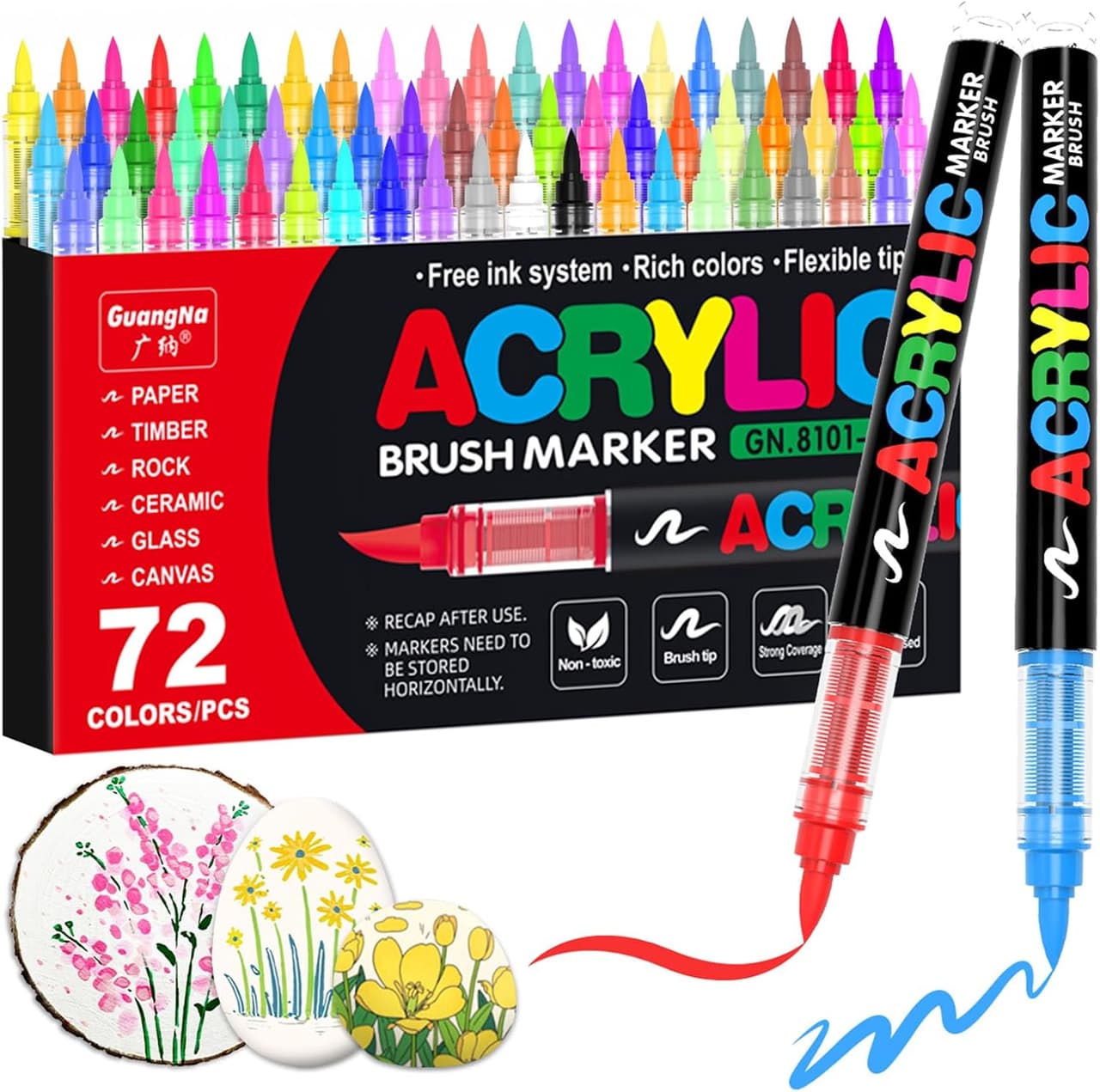 Acrylic Brush Marker. GuangNa. Flexible tip. 72pcs