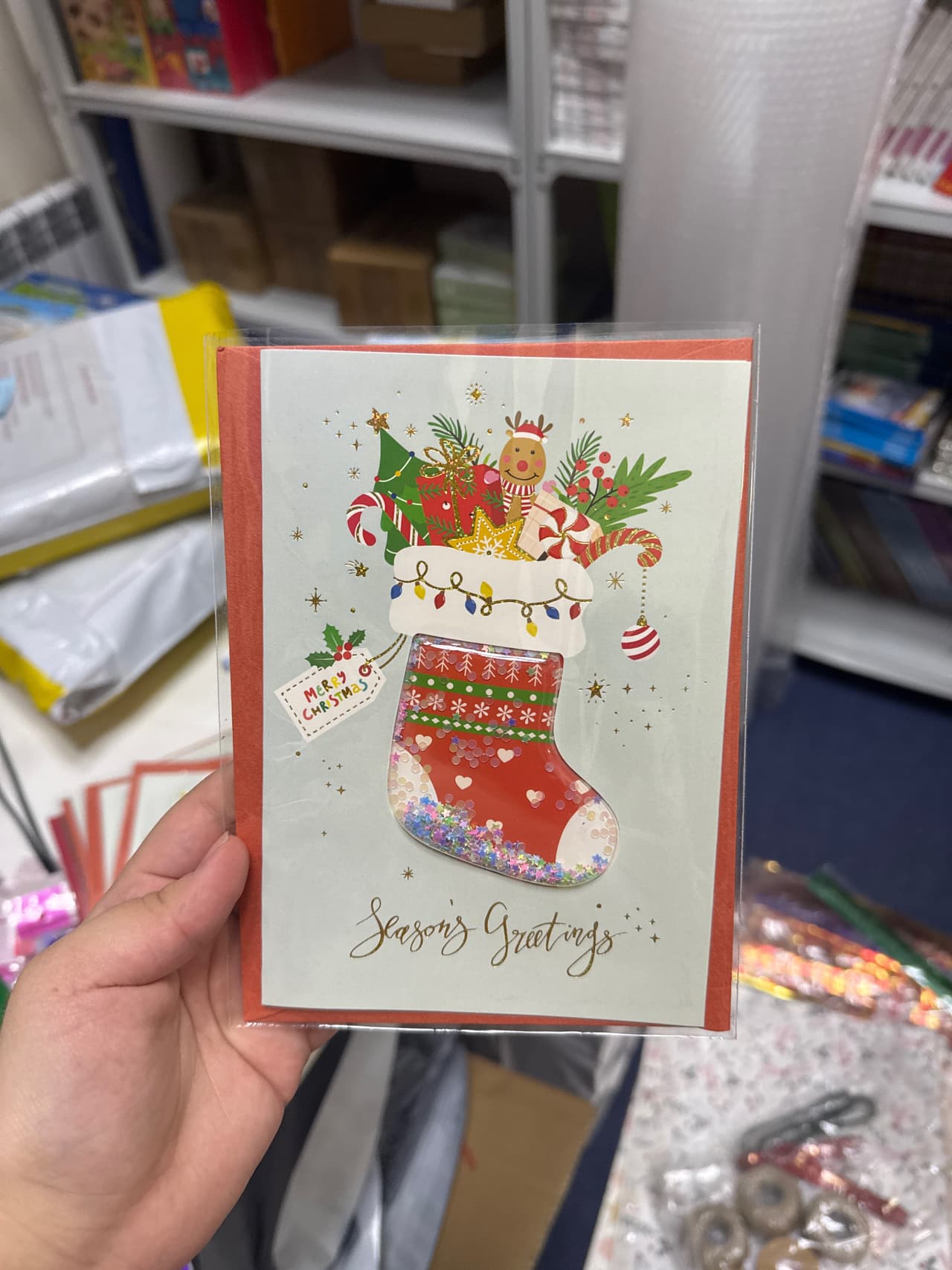 Открытка Merry Christmas Носок. Белая с красным