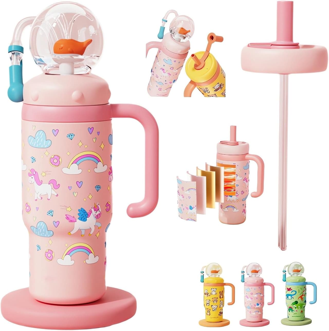 Stainless Steel Fountain Cup. Pink Unicorn