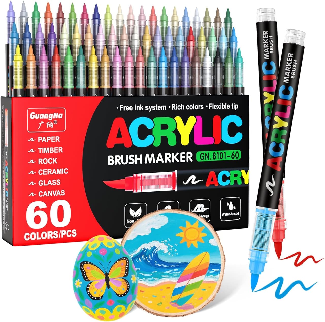Acrylic Brush Marker. GuangNa. Flexible tip. 60pcs