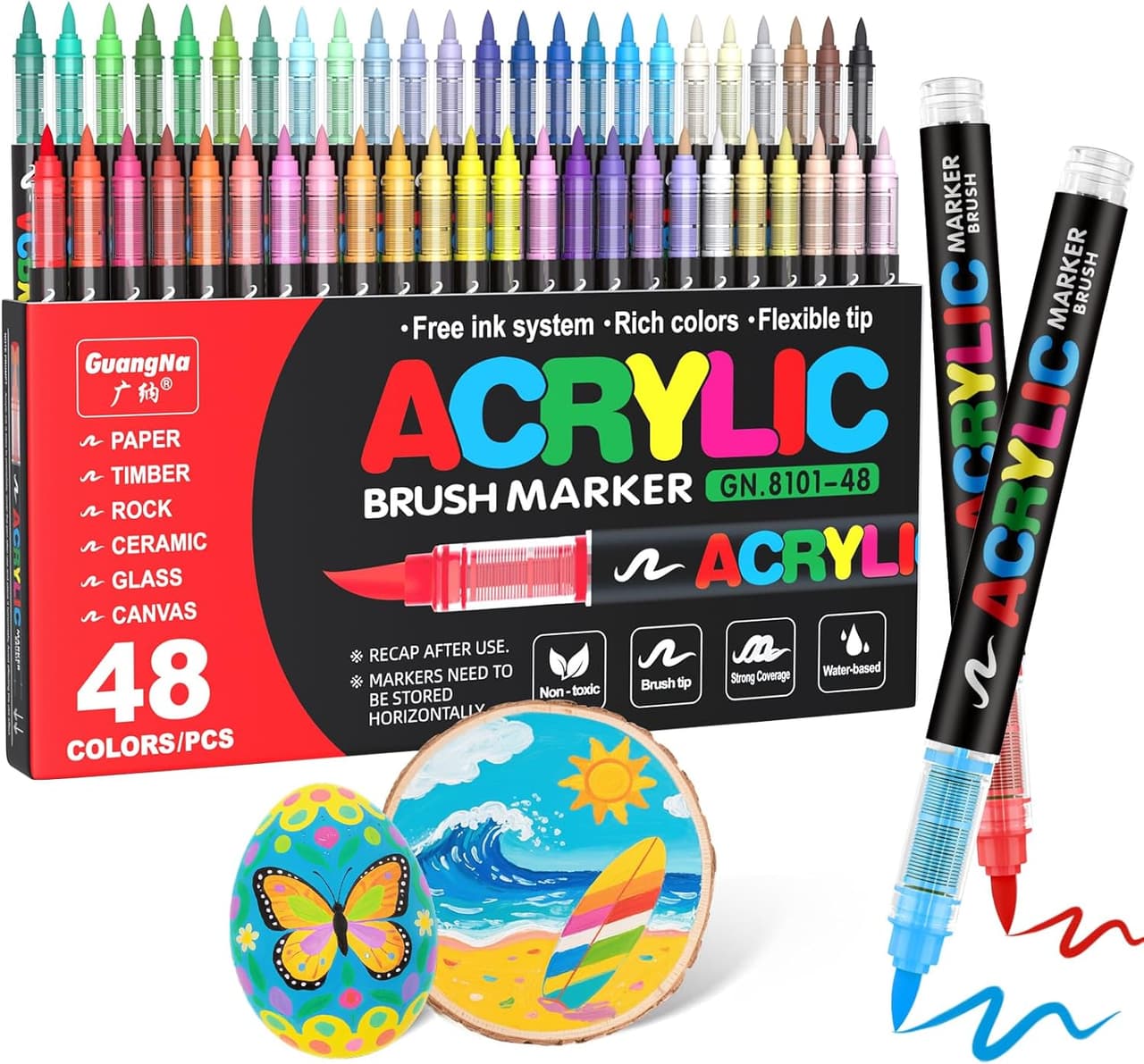 Acrylic Brush Marker. GuangNa. Flexible tip. 48pcs