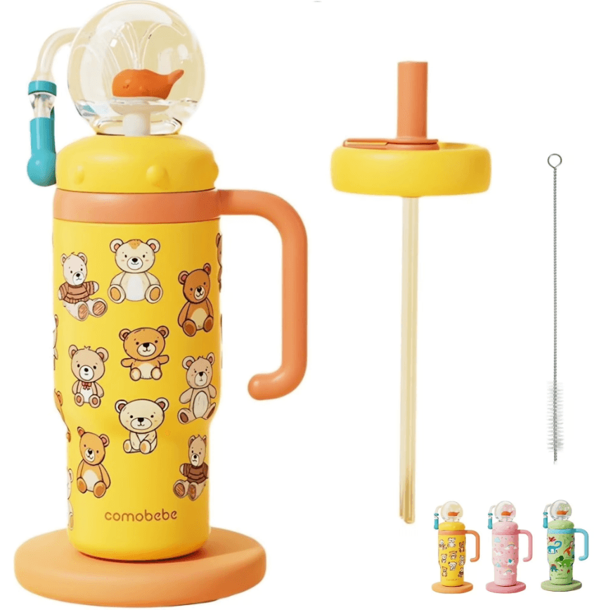 Stainless Steel Fountain Cup. Yellow Bear