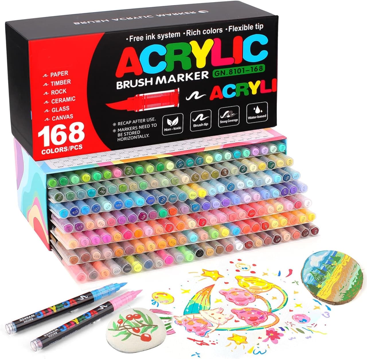 Acrylic Brush Marker. GuangNa. Flexible tip. 168pcs